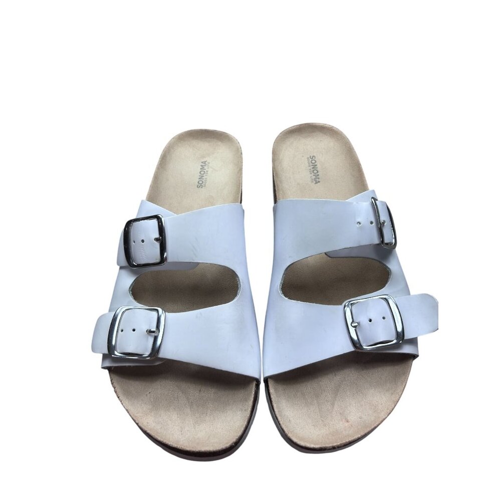 White Sonoma Leather Double Buckle Sandals Size 9.5 - Picture 2 of 8